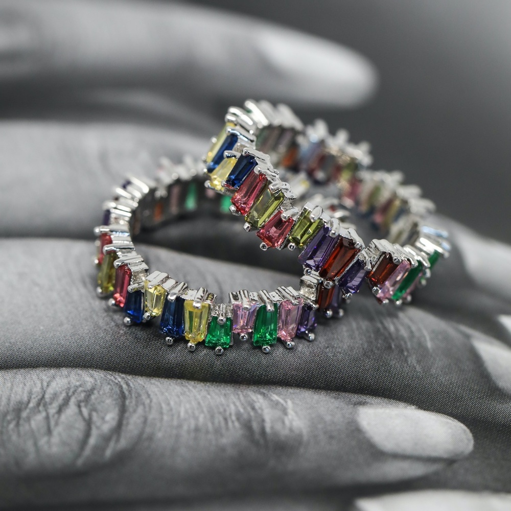 multi colored silver rhinestone ring stackable - Picture 4 of 8